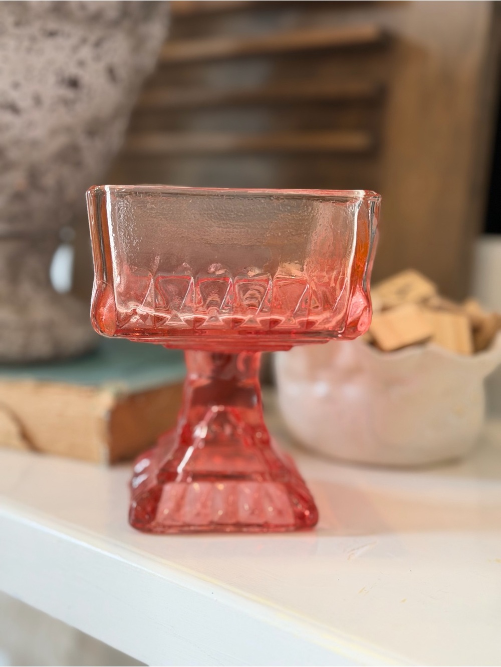 Vintage Jeannette Glass Company Pedestal Candy Dish. Wedding Cake | Amberina